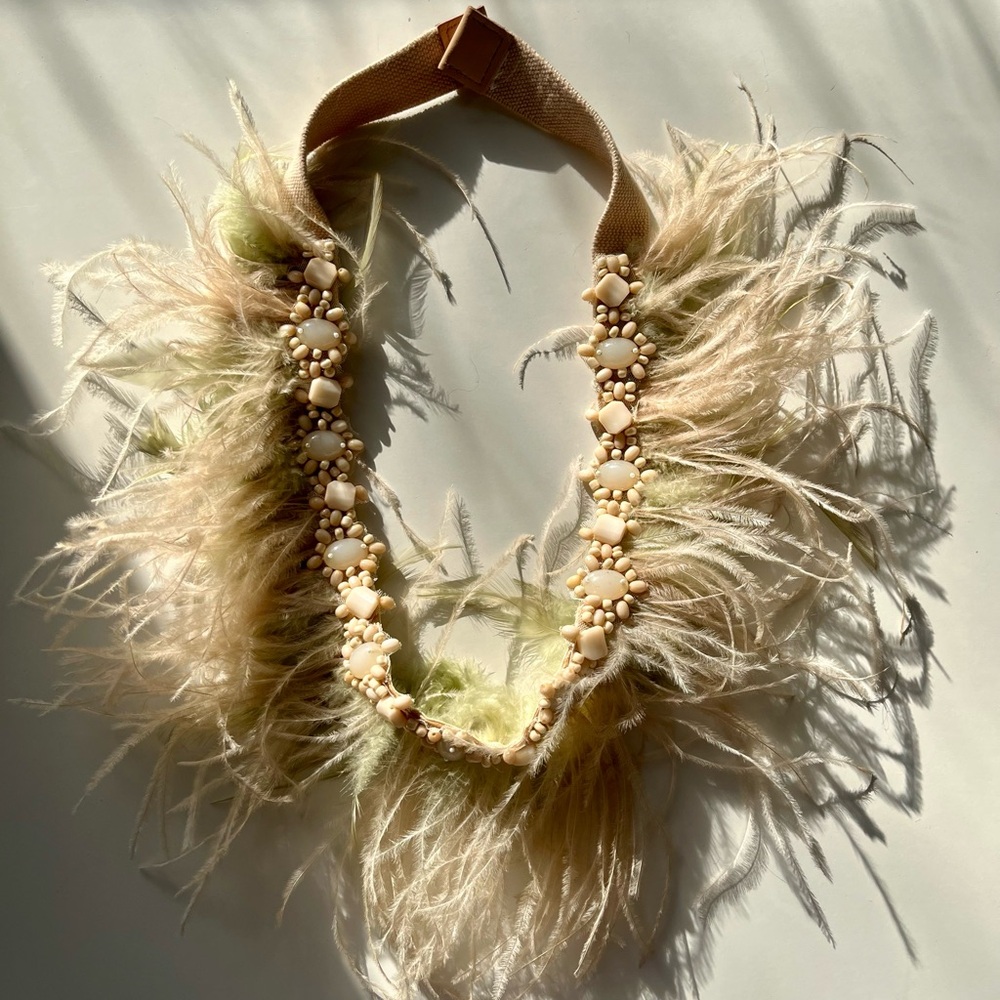 Anthro Ostrich feather and bead necklace